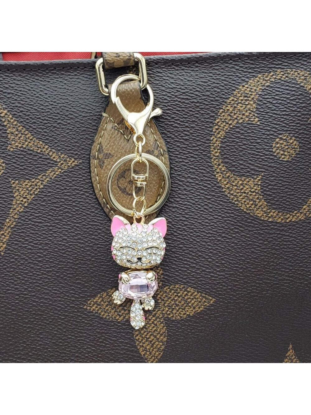 Authentic LV Gold Padlock & Key 🔑 Designer Bag Charm w/ Unbranded Cat Keychain - Picture 12 of 12